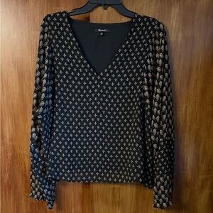 Madewell Sheer-Sleeve Black Blouse in Brushstroke Paisley Mix Print | Women’s 2X